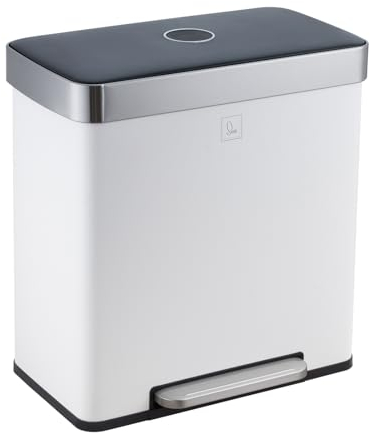 SVITA LT2X30 Mülleimer 60 Liter Treteimer Tretmülleimer Abfalleimer 2 Fächer je 30 Liter freistehend mit Deckel Softclose-Deckel inkl. Inneneimer Weiß