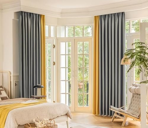 Homxi Blickdichter Vorhang Schlafzimmer 2er Set,2 x 86W x 115H cm,Blickdichter Vorhang Jugendzimmer Grau Gelb Spleißen Einfarbig Vorhanghaken