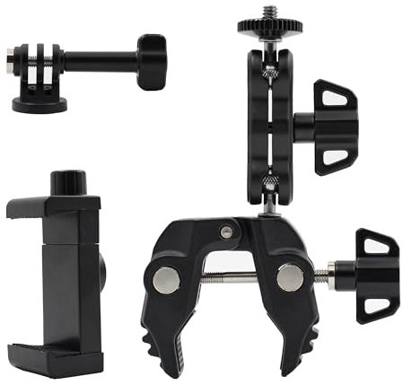 RLXMARTD Sports Camera Mount for Bicycle,Motorcycle,Super Camera Clamp Mount with 360° Magic Arm Ballhead,Double 1/4 & 3/8 Threads