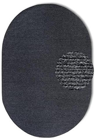 Villeroy & Boch Wollteppich Francois Oval - Natur Wohnzimmerteppich - Handgewebt & Natürlich - Boho Teppich Wolle für Wohnzimmer, Schlafzimmer, Esszimmer, Flur, Küche – Anthrazit, 160x230cm