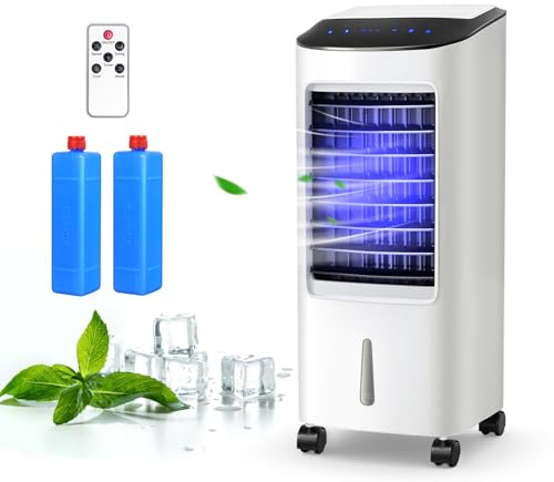 SOARS Raffreddatore d’Aria 65W, 3 in 1 Air Cooler, Umidificatore, Ventilatore, Ventilatore Condizionatore Portatile con Telecomando, 3 Velocità, Timer 7,5H, Serbatoio dell'Acqua da 7L