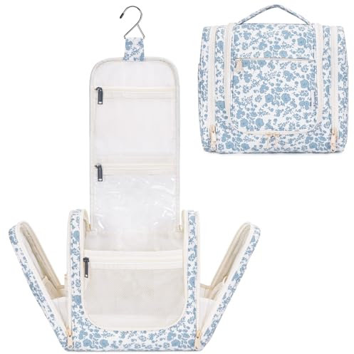 Grande Trousse de Toilette à Suspendre - Organiseur de Maquillage de Voyage pour Femme, Fleur Bleue Z, Trousse de Toilette