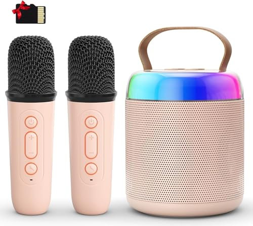 Voijump Karaoke Macchina per karaoke con 2 microfoni, versione premium, microfono portatile per bambini, set per karaoke con effetti e luci a LED per bambini, adulti, ragazzi, ragazze, giocattoli