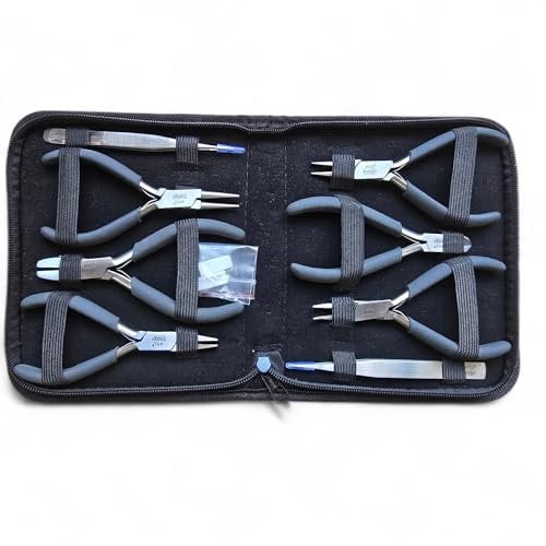 PTL ® Jewellery Making Pliers Set, 8-Piece, Nylon Jaw & Flat Nose Pliers, Beading Tools, Zippered Case, Gift Ideas