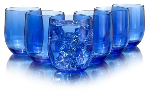 Yanglonghui Set of 6 Acrylic Drinkware - 20 Ounce Plastic Wine Glasses, Shatterproof and Stackable, BPA Free, Dishwasher Safe, Reusable Cups for Parties and Poolside Use with (Blue, 15 Ounce)