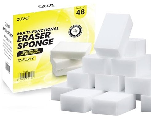 Zuvo Multi-Functional Magic Eraser Sponge (48-Pack) – Heavy-Duty, Eco-Friendly Melamine Sponges for Kitchen, Bathroom, and Wall Cleaning