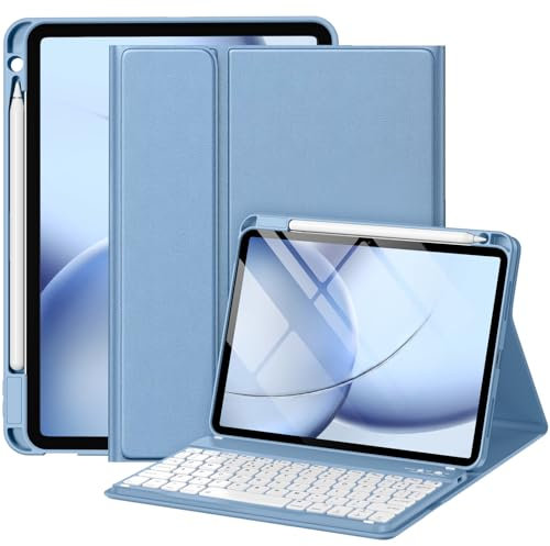 drivego Hülle mit Tastatur für iPad Air 11 Zoll M3 2025 M2 2024/Air 5 Generation 2022 4 Gen 2020 10,9 Zoll, Magnetische Anti-Detach Tastatur Hülle mit Stifthalter, QWERTZ Layout Keyboard, Blau