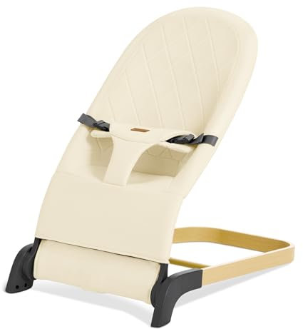 Babywippe, 3-stufig neigbar, tragbarer Babysitz mit Baumwolldesign für Kleinkinder (Beige)