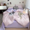 Highdi Parure de Lit 3/4 Pièces Coton Lavé Ensemble de Literie Parure Lit avec avec Housses de Couettes Drap Plat et Taies D'oreillers Set de Housse de Couette (1,8m Lit 180x220cm,Rose Violet Clair)