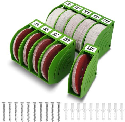gostle Boîtes de Rangement pour Disques Abrasifs 150 mm – Lot de 10, Rangement Mural en ABS Vert, Compatible Disques PSA et Auto-Agrippants, Idéal pour Atelier ou Bricoleurs