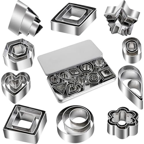 FENQURO Mini Emporte-pièces, 30 PCS Petits Emporte-pièces en Acier Inoxydable, Emporte-pièces Géométriques, Emporte-Pièces Forme De Cœur Hexagonale Fleurs étoiles pour La Cuisson De Gâteaux Fondants