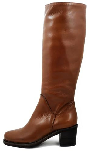 OSVALDO PERICOLI Stivali Donna al ginocchio in Pelle Marrone Cuoio, Tacco Medio 6 cm, Made in Italy, OLIMPIA