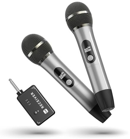 Microphone Wireless, Wireless Microphones with One-to-One Chip Connection, 40H Duration, 200 FT Distance Receiving, Semi-Metallic tube Microphone for Singing, Video Recording, YouTube, Home Party
