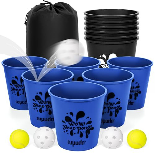 ropoda Riesiges Yard Pong, Hofspiele mit robusten Eimern und Bällen, Outdoor-Spiel mit Tragetasche für den Strand, Rasen, tolle Geschenkidee für Familien (blau und schwarz)