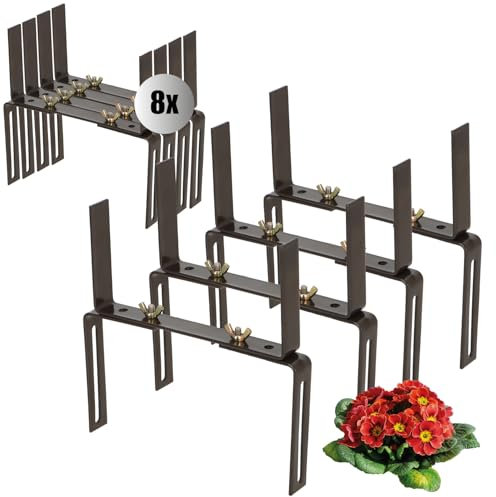 com-four® 8X Blumenkastenhalter für Balkon-Brüstungen und Geländer - Flexible Befestigung aus Metall für Pflanzkästen - 2-Fach verstellbar - kein Bohren (08 braun)