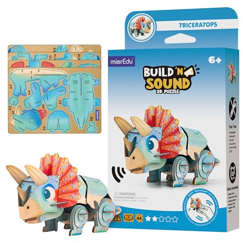 mierEdu - Soundwunder 3D Puzzle Triceratops – Interaktives 3D Puzzle mit Soundmodul – Lernspielzeug für Kinder ab 6, einfach zusammenzusetzen