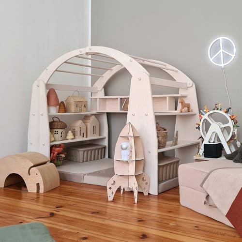 Original Anna Spielhaus® von BioKinder | Spielhaus Spielständer Kaufmannsladen aus zertifiziertem Massivholz | Naturweiß lasiert 165 x 88 x 120 cm