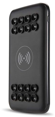 KHUKHU Wireless Charger Power Bank, 10000Mah Portable External Battery Pack with Dual USB And Suction Cup Compatible with Iphone XS/XR And All Qi-Enabled Devices,Black