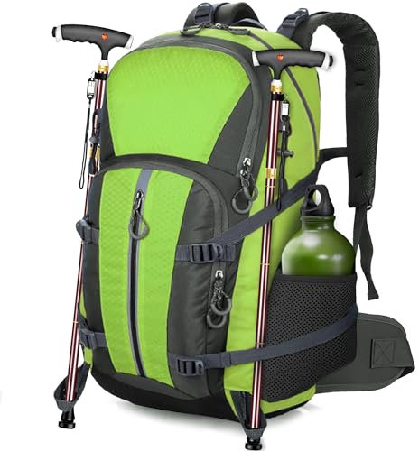 OUUTMEE 42L Wanderrucksack mit Hüftgurt für Trekking & Hiking, für Männer & Frauen, Wasserdichtes Wandergepäck, Neongrün