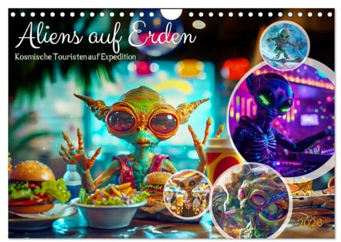 Aliens auf Erden - Kosmische Touristen auf Expedition (Wandkalender 2026 DIN A4 quer), CALVENDO Monatskalender: UFOs und Ferien auf der Erde (CALVENDO Menschen)