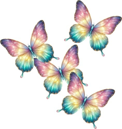 x12 Rainbow Butterflies Vinyl Stickers Non Transparent Butterfly Decals 7x6.5cm Multi Purpose use for Toilet, Laptop, Phone case, Cups, Cars, Bins, Plastic, Tiles & More (Rainbow Butterfly)