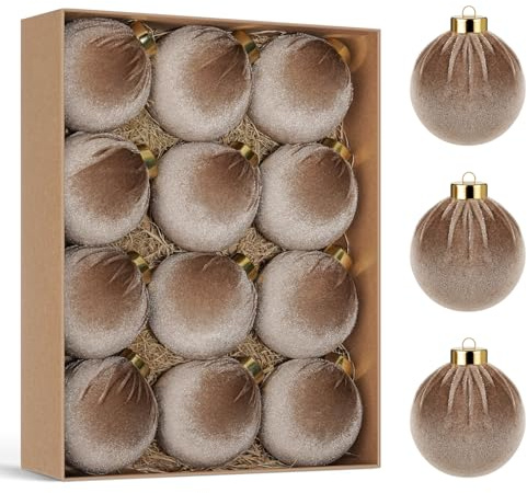 Miaikoe Weihnachtsbaum Ornamente Samt Kugeln, 12 Stück Plastik zerbrechfeste Weihnachts hängende Kugeln für Weihnachtsdekoration Winter Urlaub Dekor 8 cm Khaki