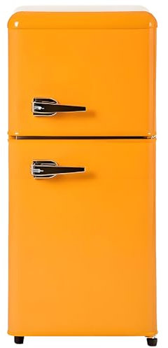 Réfrigérateur rétro, Congélateur combiné deux portes, d'une capacité totale de 60 litres et d'un congélateur de 22 litres. 102 kWh/an, -27 °C ∽ 13 °C, éclairage LED,Yellow