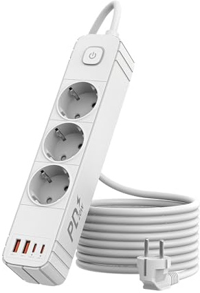 Steckdosenleiste mit USB C PD 20W, 3 Fach Mehrfachsteckdose mit 1,9M Kabel | Steckdose mit Überspannungsschutz, Steckerleiste Verteilersteckdose mit Schalter, Mehrfachstecker Wandmontage, für Heim Büro