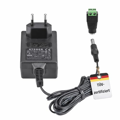STEGER 12V Netzteil 1A 12W, zertifizierte Stromversorgung für Spielzeug, LED, Modellbau und IT-Geräte, 12 Volt Netzgerät mit Stecker 5,5mm x 2,1mm, Universal Netzteil 100-240V AC/DC Adapter 50-60Hz