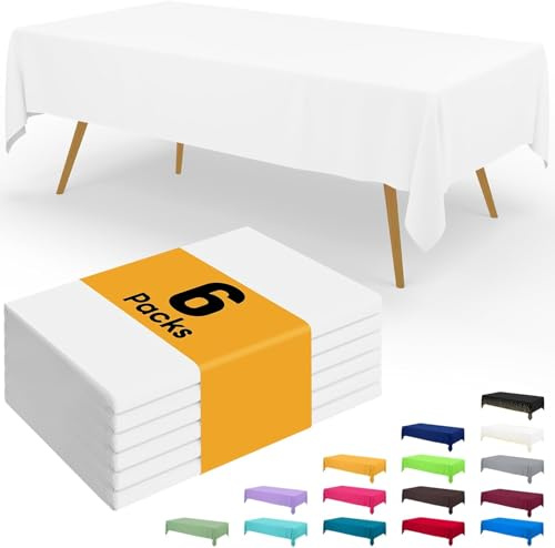 Homaxy 6 Stück Einweg Tischdecke,137 x 274 cm, Weiß | Wasserdicht Kunststoff Tischtuch Abwischbar, Dekorative Rechteckige Auslaufsichere Tischwäsche für Partys Biertisch Outdoor