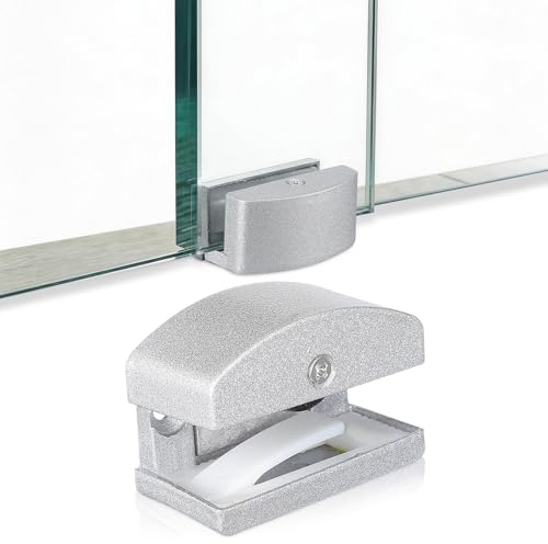 LIFKICH Guía Inferior de Puerta Corredera para Mampara de Ducha, Tope de Aluminio Ajustable, Compatible Vidrio de 5-14 MM, Montaje en Suelo, Apta para Baños y Oficinas