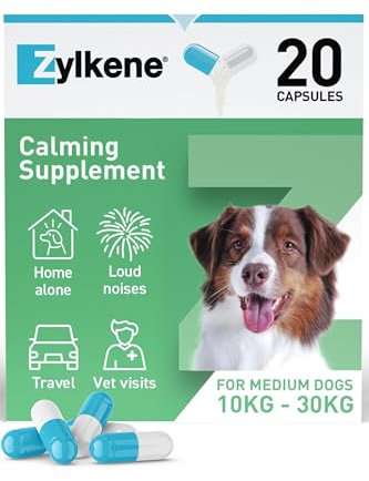 Zylkene Calming Supplements for Medium Dogs (10 to 30kg) 225mg | Promotes Relaxation | Helps Pets cope with short-term challenging situations: Loud Noises | Easily administered | 20 capsules