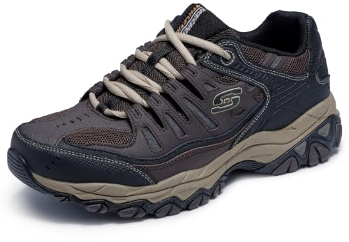 Skechers Men's Afterburn M. Fit Fashion Sneakers – Leather Upper, Memory Foam Insole, Rubber Outsole, Brown/Taupe, 12 X-Wide