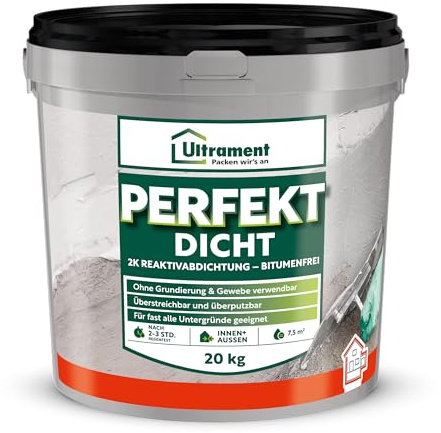 Ultrament Perfekt Dicht 2K Reaktivabdichtung 20 kg | hochwertige, bitumenfreie 2-Komponenten-Abdichtung | für große Bauprojekte