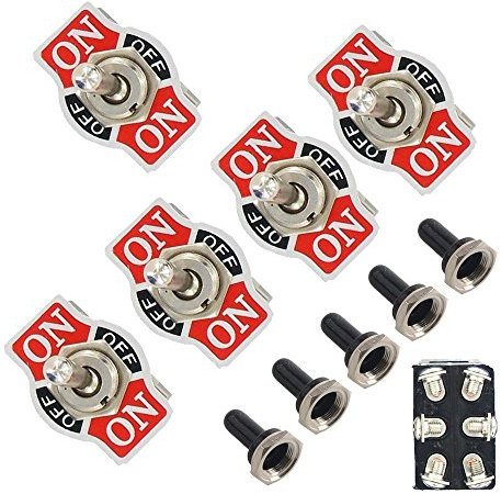 Mintice 5 X Interrupteur Inverseur à Bascule Levier en Métal ON/OFF/ON 6 Terminal Pin DPDT Poids Lourd 20A 125V 15A 250V Voiture Moto bouton casquette