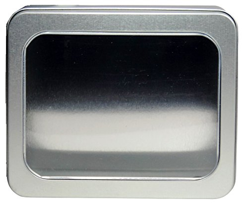 mikken - 1 x Vorratsdose mit Sichtfenster, eckige Metalldose aus Weissblech mit Stülp-Deckel