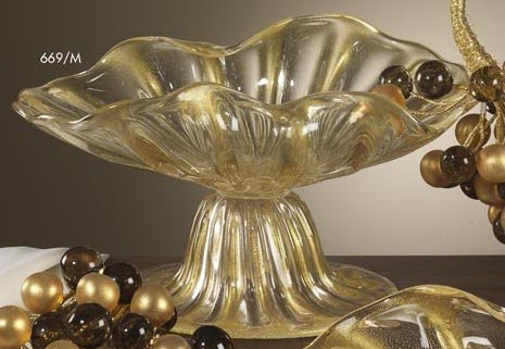 Cose belle cose rare Centro de mesa de cristal de Murano o cuenco con oro puro 24 K / Centerpiece with Murano Glass 24 K Gold Inside