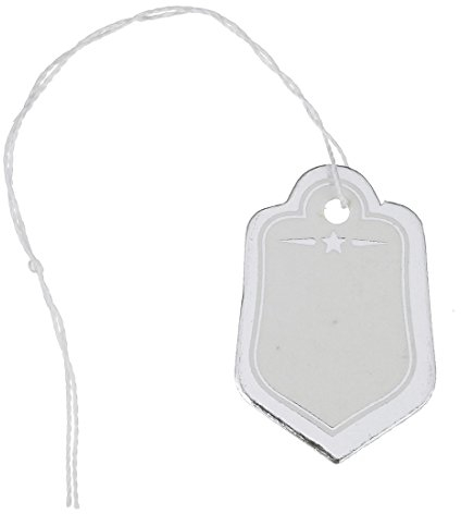 Perlin Etiketten mit Faden Preisetiketten Preisschilder Faden Etiketten Schmucketiketten Fadenetikett Hängeetiketten Kartonetikett Preisauszeichnung (27 x 17 mm Silber Weiss) 300 Stück