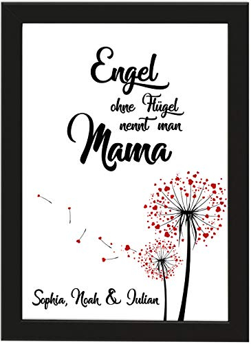 PICSonPAPER Personalisiertes Muttertagsgeschenk Poster DIN A4 Engel ohne Flügel nennt Man Mama, gerahmt mit schwarzem Bilderrahmen, Muttertag, Poster mit Rahmen, Personalisierbare Poster