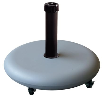 LOLAhome Base de Parasol Gris de 25 kg de Cemento con Ruedas| De Ø 48x6,5cm con Tubo de Acero | para parasoles de Tubo Ø 35 a 48 mm | Pintura Resina epoxi Anticorrosión | para Exterior, jardín