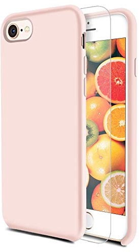 Feyten Cover per iPhone 8/ iPhone 7 [con Vetro Temperato], Custodia Gomma Gel Silicio Liquido con Fodera Microfibra Morbida Caso Silicone Sottile Protettiva Cover (Rosa)