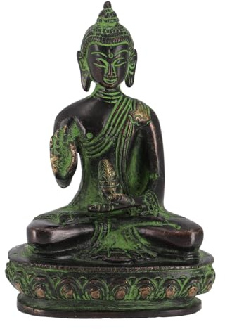 Buddha Statue aus Messing Amoghasiddhi Meditationsbuddha, 11 cm, Modell 17 | Symbolisiert Weisheit und Furchtlosigkeit, handgefertigt, dekorativ, spirituell, ideal für Meditation und Feng Shui.