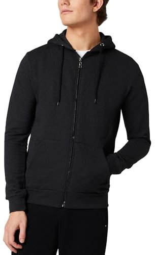 FM London, Felpa da Uomo con Cappuccio e Zip e Fodera in Pile, Antracite, S