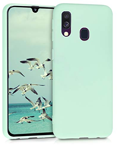 kwmobile Hülle kompatibel mit Samsung Galaxy A40 Hülle - weiches TPU Silikon Case - Cover geeignet für kabelloses Laden - Mintgrün matt