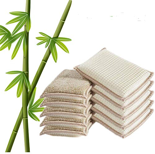 UKEENOR Lot de 10 éponges de Nettoyage en Bambou Naturel réutilisables Super absorbantes