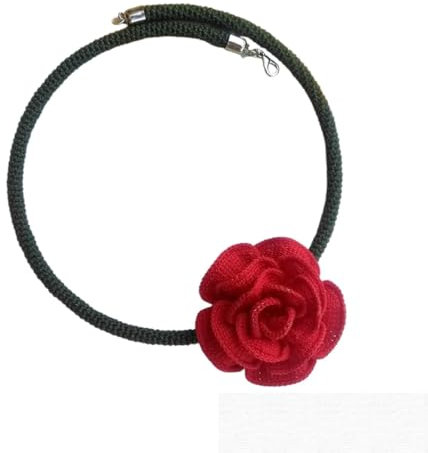 collier boho fleur rouge au crochet, collier rose rouge