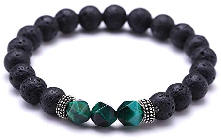 Stein Armband,Naturstein Armreif 7 Chakra Lava Malachit Facettierter Stein Perlen Yoga Energie Charme Bracelets Für Angst Männer Mädchen Paar Weihnachten Geschenk Schmuck