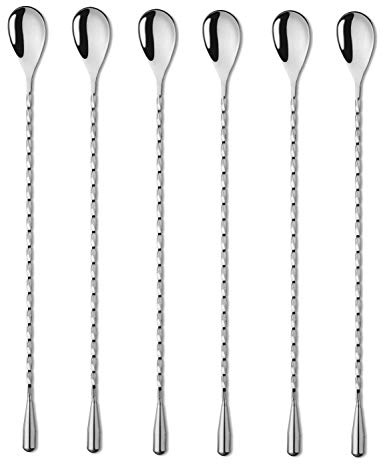 6 Pcs 12 Inch Bar Mixing Spoon Cocktail Spoon Stainless Steel Bar Long Spoon With Spiral Pattern