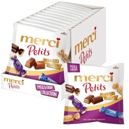 merci Petits Milk and Cream Collection, Schokopralinen-Mix - 12 x 125 g | Kleine Pralinen in 4 cremigen Sorten, gefüllt & nicht gefüllt, einzeln verpackt, ideal zum Verschenken & Teilen