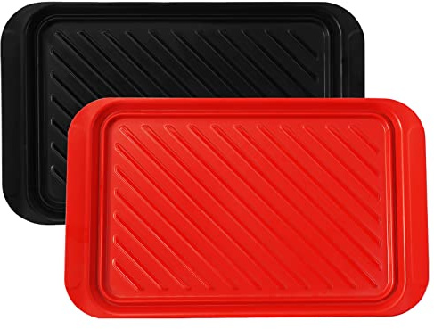 TP Grilling Prep and Serve Trays, 17 x 10.5 inch BBQ Trays for Cooked and Raw Foods, Set of 2 Melamine Serving Platters for Meats, Grill Accessories, Black and Red